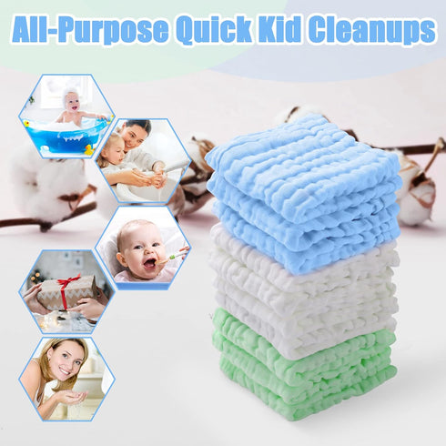 Cloths,16 Pack,12x12 Inches,(Pink,Green,Blue,White) MUKIN Baby Washcloths and Burp