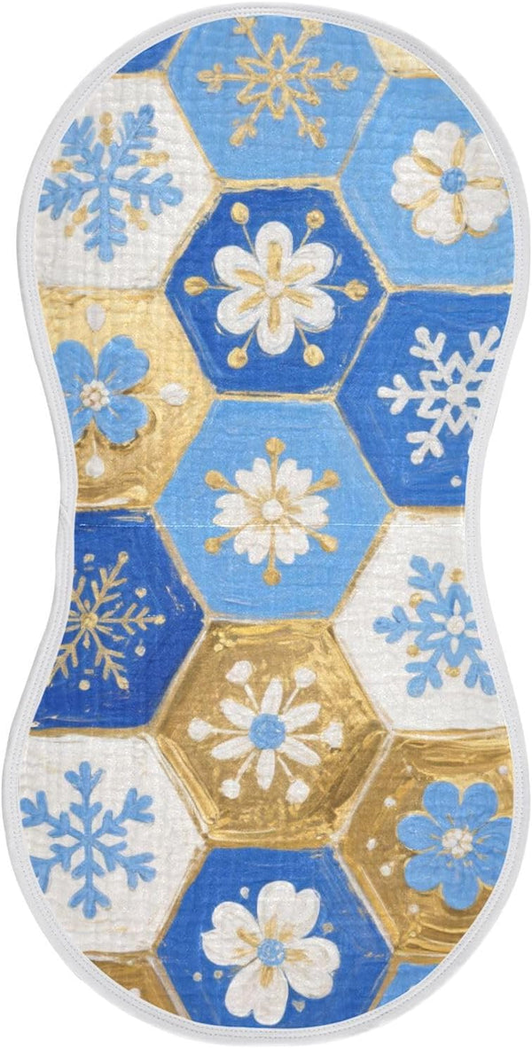 tplaotee Merry Christmas with Blue and Gold Snowflakes Cotton Neutral Burp Cloths Good