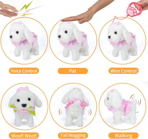 Interactive Walking Plush Puppy Toy, Realistic Robot Dog with Wagging Tail and Grooming Set for Kids Age 3+
