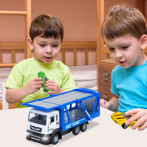 Transporter Carrier Truck Toys with 2Pcs Toy Cars Set - Pull Back Cars with Lights and Sound Trailer Vehicles for Boys