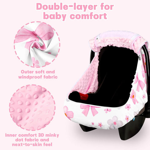 Hooyax Baby Car Seat Cover with Dual Zipper, Extra Large Mesh Window Carseat Canopy, All-Season Weather Protection