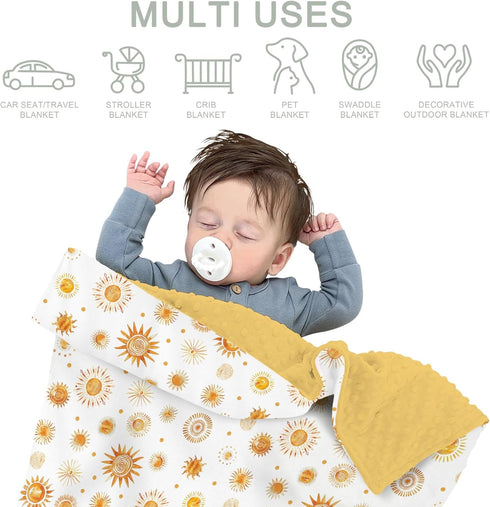 Summer 30x40 Watercolor Boho Suns Baby Blankets for Girl Boy Tribal Sun Totem Soft Mink Dotted Backing Double Layer