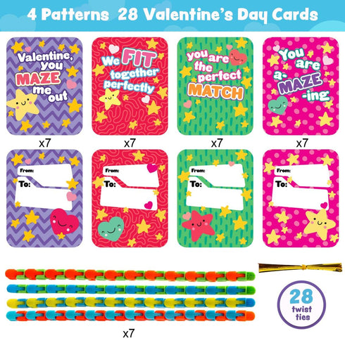 28 Pack JOYIN Wacky Tracks with Valentines Cards, Twist Track Fingers, Snake Puzzles Fidget Toys for Stress Relief