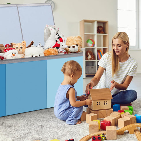4/3 Playroom(39 13 15.7'',Blue Patelai Extra Large Toy Box Chest with Lids Grids Large Chest Collapsible Kids Toy