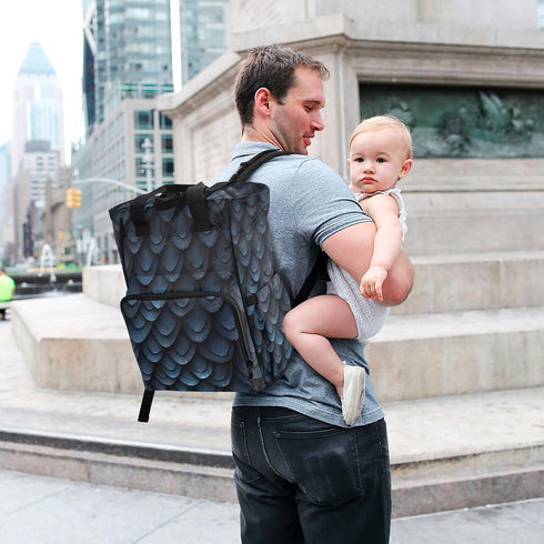 WELLDAY Backpack, Diaper Bag Dragon Scales Baby Diaper Bag - Waterproof Multifunction Travel Diaper Bag with Pacifier