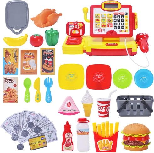 FS Pretend Play Cash Register Toy - True Barcode Scanner & Calculator, Supermarket Cashier for Kids