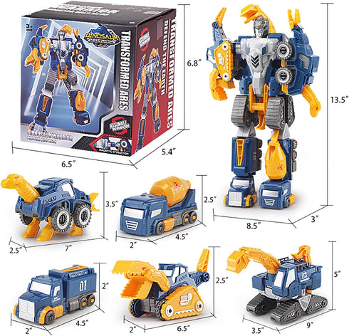 Set, 5pcs 3 4 5 6 7 Toddler Construction Car Transform Dinosaur Rescue Robot with Magnetic Connectors, Assemble