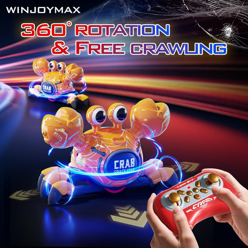 WINJOYMAX 360-Degree 2.4GHz 3 4 5 6 7 8 9 10 Remote Control Robot Crab Toy,Rechargeable With LED Lights And Music, Fast