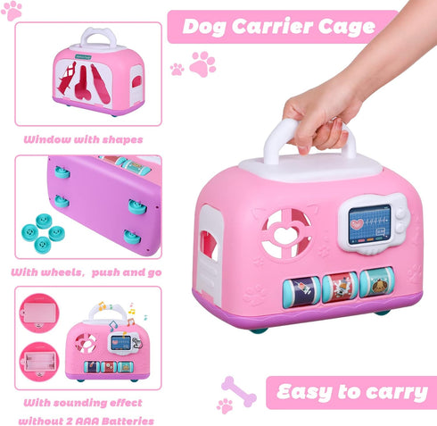 Gifts2U Set, 3-8 Pet Care Cage Play Vet Clinic and Doctor Kit for Kids with Dress Up Costume, Doctor Medical Pretend