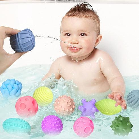 12 Pack Sensory Balls for Toddlers 1-3, Textured Multi Ball Set for Babies 6-12 Months, Soft Sensory Squeeze Toys