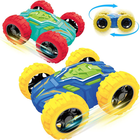 2-4, 3 2 3 4 5 6 MSHALADE Toys Cars for Ages Double-Sided Monster Truck Toys, Stunt Push and Go Friction Cars, Year Old