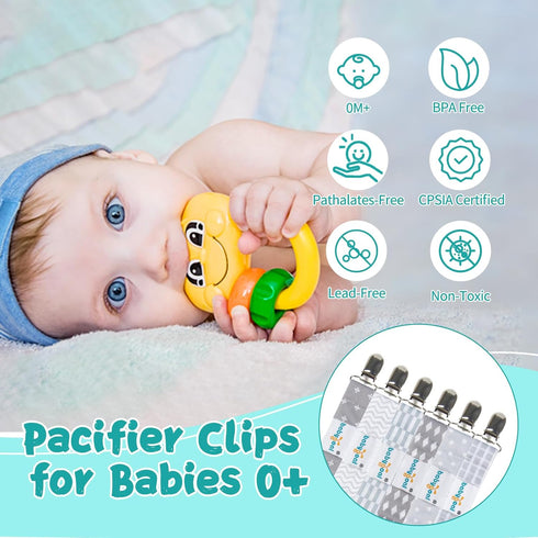 Babygoal Pacifier Clips, 6 Pack Holder for Boys and Girls, Fits Most Pacifier Styles & Baby Toys, Baby Gift 6MP09