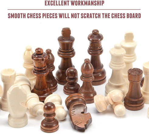 AMEROUS Wooden Chess Pieces with 2 Extra Queens / 3.0 Inch King / Storage Bag & Instructions for Chess Board