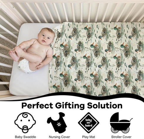 KuphiL10C Kids-30x40 Unisex Mallard Ducks Theme Baby Nursery Throw Gift Blanket for Boys Girls, Cute Ducks Leaves