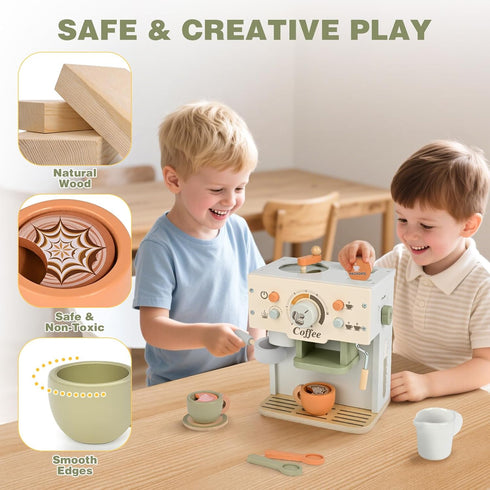 Set, Playset, 3 4 5 6 Dreamon Toy Coffee Maker for Kids Kitchen Wooden Kitchen Accessories Pretend Play Toddler Coffee