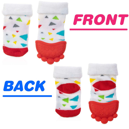 Nuby Soothing Teether Sock, Red with Triangles