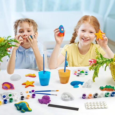 Set Juboury Kids Arts and Crafts Plaster Painting Craft Kit Art - Painting Your Own Space Dinosaurs & Marine Life