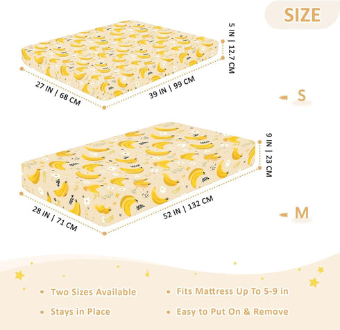 miaozhen 1 Pack 52x28 Cotton Baby Crib Sheets Soft Yellow Bananas Fruit Khaki Crib Mattress Sheet for Nursery Decor