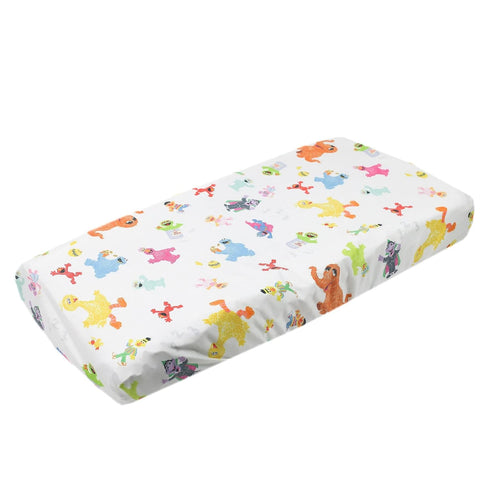 Premium Knit Changing Pad Cover by Copper Pearl, Soft & Stylish Universal Fit, Trendy Design, Sesame Friends