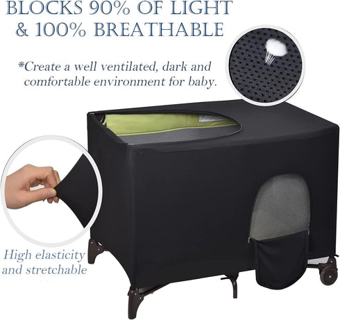 Eubeneortho Pack Crib Blackout Cover for and Play,Breathable Blackout Tent for Travel Crib,Portable Stretchy Baby
