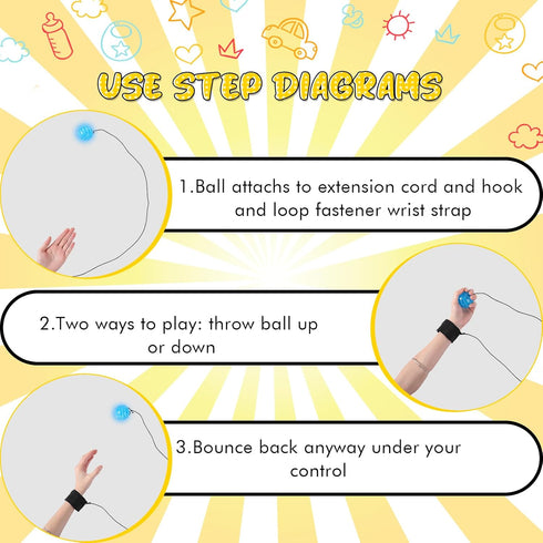 Wrist Balls on a String with Elastic Return Ball, Bulk Flashing Wristband Toys for Birthday Party Favors