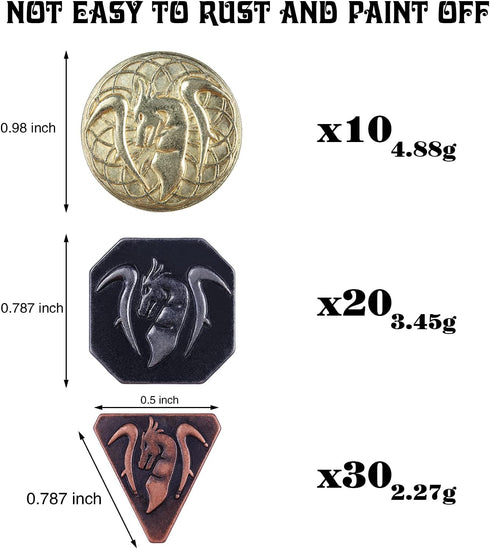 60PCS DND Coins with Leather Pouch, Gold, Silver and Copper Coins in Metal Coins, Fantasy Coins for Board Games, Fake Coins for Games Tokens, Role-Playing Coins of Dungeons and Dragons