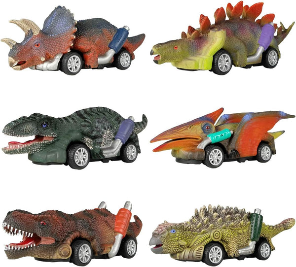 DINOBROS Dinosaur Toy Pull Back Cars, 6 Pack, Dino Toys for 3 Year Old Boys and Girls
