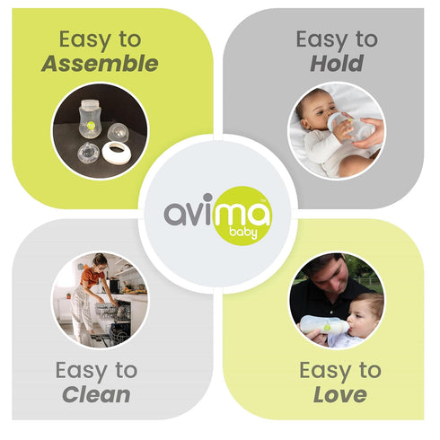 2oz 6 Pack, 100% Avima Baby Anti-Colic Preemie Bottles Standard Neck, BPA-Free, Silicone Nipples with Flow Control