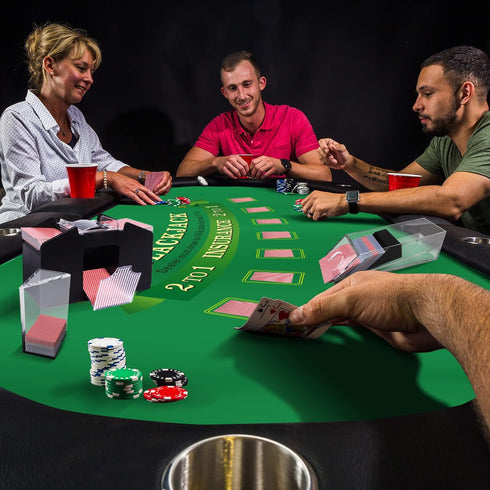 GSE Games & Sports Expert Casino Blackjack Tabletop Layout Mat, Non-Slip Rubber, Carrying Bag for Parties