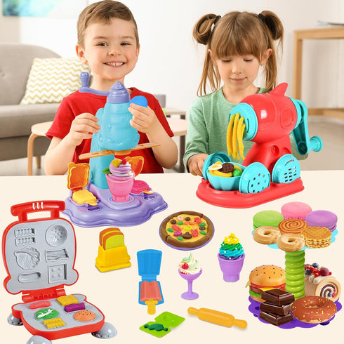 Vunrahsg 4 1 Set 3-5 4-8 59Pcs Playset 3 4 5 6 7 8 in Color Dough for Kids Play Kitchen Ice Cream Slime Tools