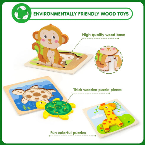 TOY Life 6 Piece Wooden Puzzles for Toddlers 1-3, Montessori Learning Toy