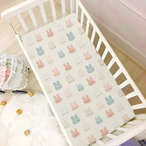 SUABO Rabbit Face Pattern Crib Sheets Stretchy Portable Sheets for Baby Toddler Breathable Soft Crib Mattress Sheet