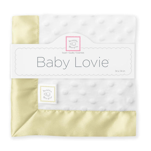 SwaddleDesigns Small Baby Lovie Security Blanket, Plush Dots with Satin Trim, Pastel Yellow