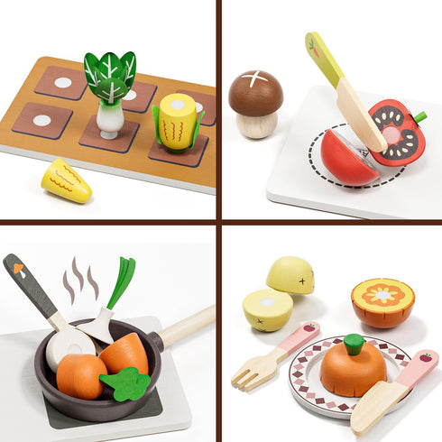 Sets Set 3-5, Wooden Play Food for Kids Kitchen, Farm to Table Play Kitchen Accessories, Cooking for Kids Pretend
