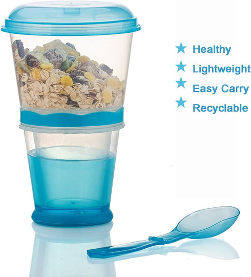 INOGIH Portable Cereal On the Go Cups with Spoon (Blue) - Breakfast Drink-Cup Cereal To-Go Container