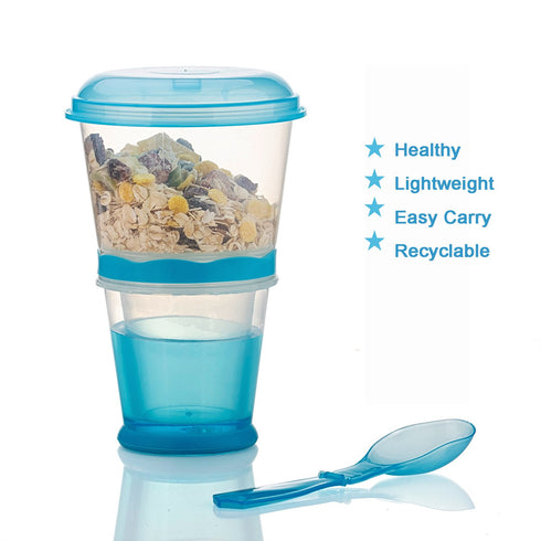 OVOY Cereal On the Go Cups Breakfast Drink Cups Portable Yogurt and Cereal To-Go Container Cup (Blue)