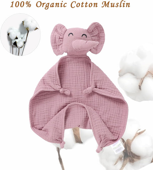 Organic Elephant Loveys for Babies, Muslin Security Blankets, Soft Snuggle Animals for Newborns, Violet