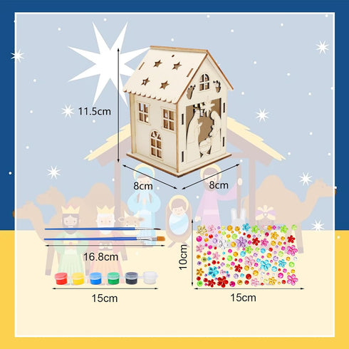 14 Pack 3D Fennoral Christmas Nativity Craft for Kids Make You Own Jesus House DIY Coloring Wooden Religious Christian
