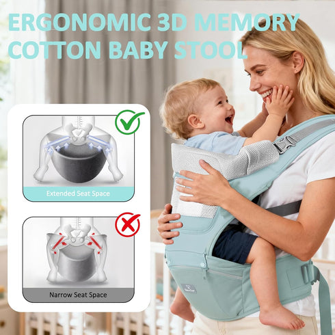 JWPEHOE 6 in1 745 lbs Baby Carrier Newborn to Toddler, Ergonomic M Position Baby Carrier with Hip Seat, Adjustable