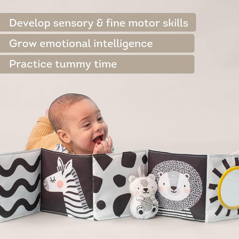 Taf Toys Newborn Soft Activity Book, Black & White High Contrast Baby Book, Infant Sensory Toys for 0-12 Months