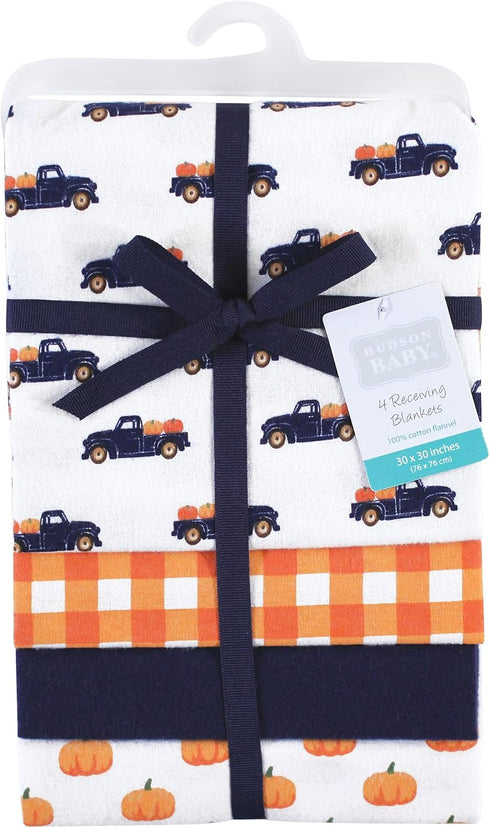 Hudson Baby Unisex Cotton Flannel Receiving Blankets in Pumpkin - One Size