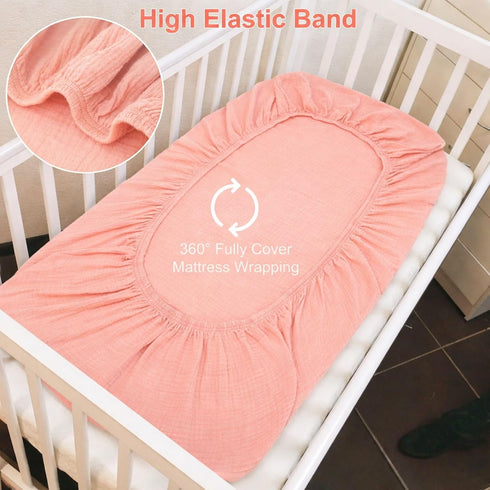 2 Pack 28"x 52"- Blush Muslin Crib Sheets for Boys & Girl- Neutral Breathable Cotton Crib Mattress Sheets Fitted