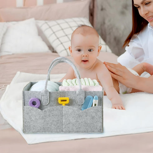 PandaEar Portable Baby Diaper Caddy Organizer, Collapsible Nursery Storage Basket for Wipes & Baby Stuff (Grey)