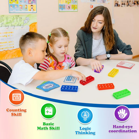 Ten-Frame Math Manipulative for Elementary, Counting Number Math Games, Montessori Educational Toy for Kindergarten
