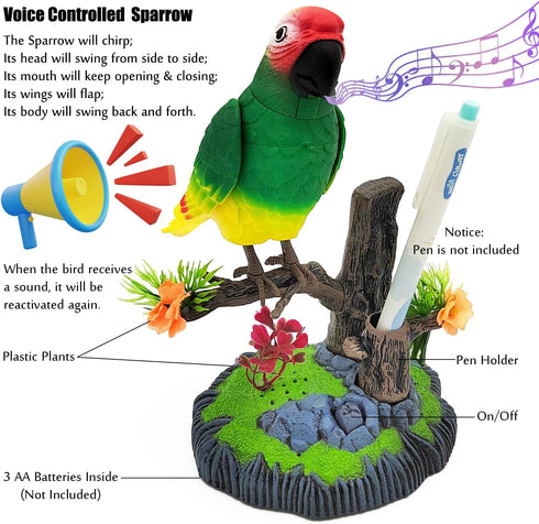 Tipmant Electronic Bird Toys Electric Parrots Animal Pets Move Chirp Realistic Home Office Room Decoration Kids Birthday Gifts (Green)