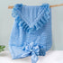 Elegant Blue Knitted Baby Swaddle Blanket with Lace and Bow - Perfect for Newborns