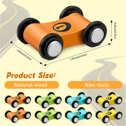 8 Pieces Wooden Mini Car Wood Race Car Kids Track Colorful Ramp Toy Replacement Vehicle Play Sets