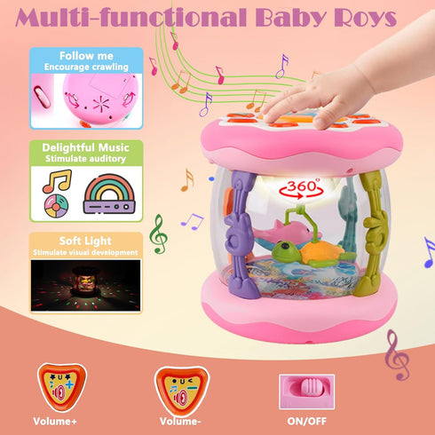 0-6 Tummy 0-3 4 5 6 7 8 9 10 11 12 1 Baby Toys Months, Newborn Aquarium Ocean Rotating Projector Music Light Up Toy