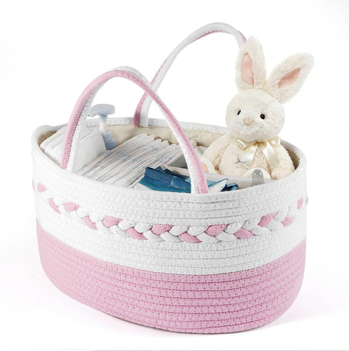 k8PurrDog Diaper caddy Organizer, Cotton Rope Gift Basket with Removable Divider, Nursery Storage