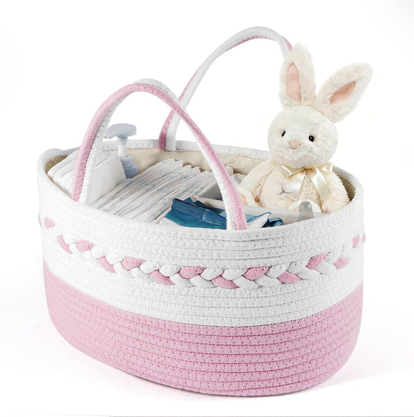 k8PurrDog Diaper caddy Organizer, Cotton Rope Gift Basket with Removable Divider, Nursery Storage